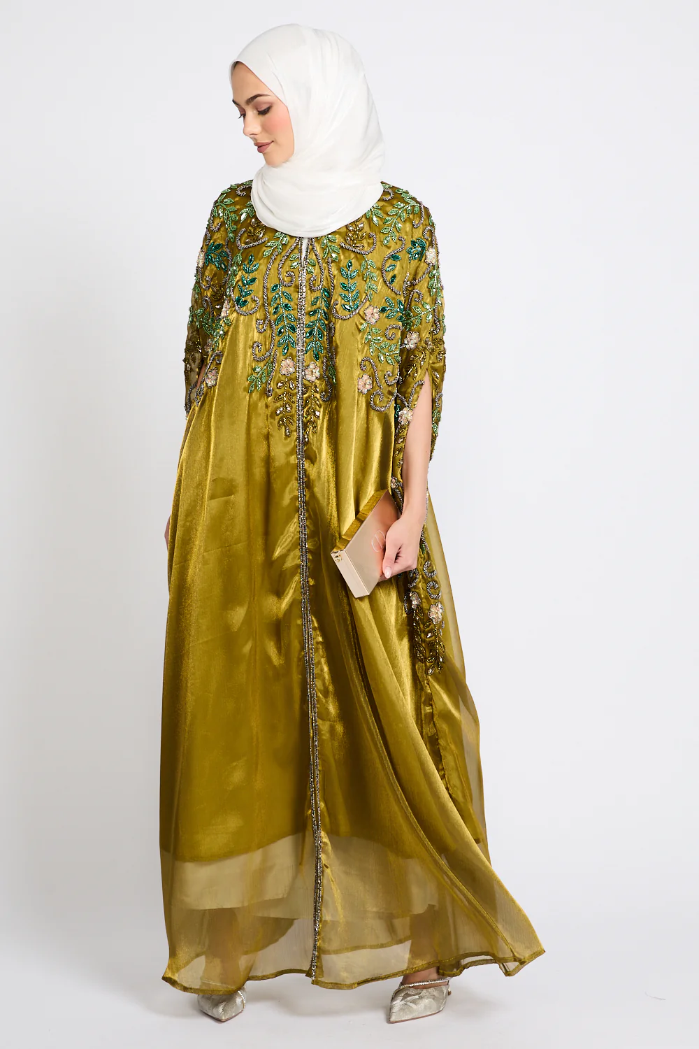 Luxury Bejewelled Cape - Golden Olive - Image 5