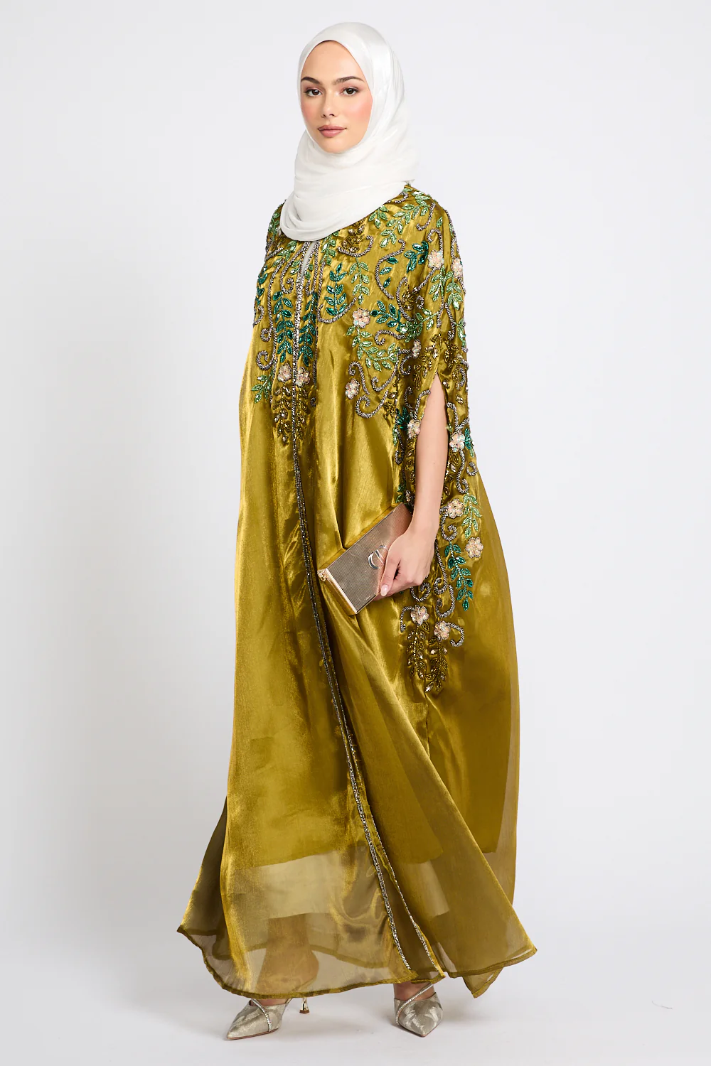 Luxury Bejewelled Cape - Golden Olive - Image 6