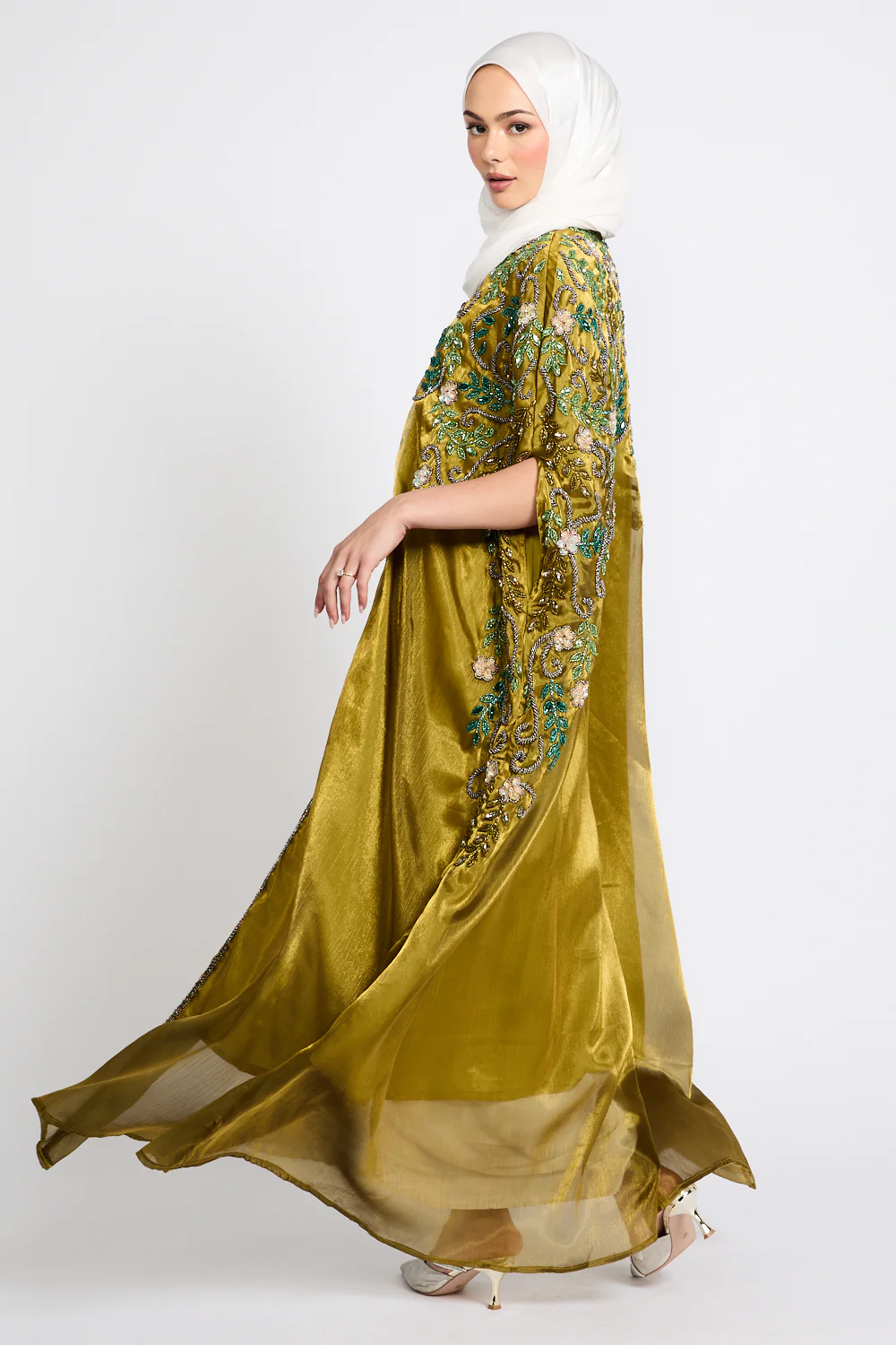 Luxury Bejewelled Cape - Golden Olive - Image 7