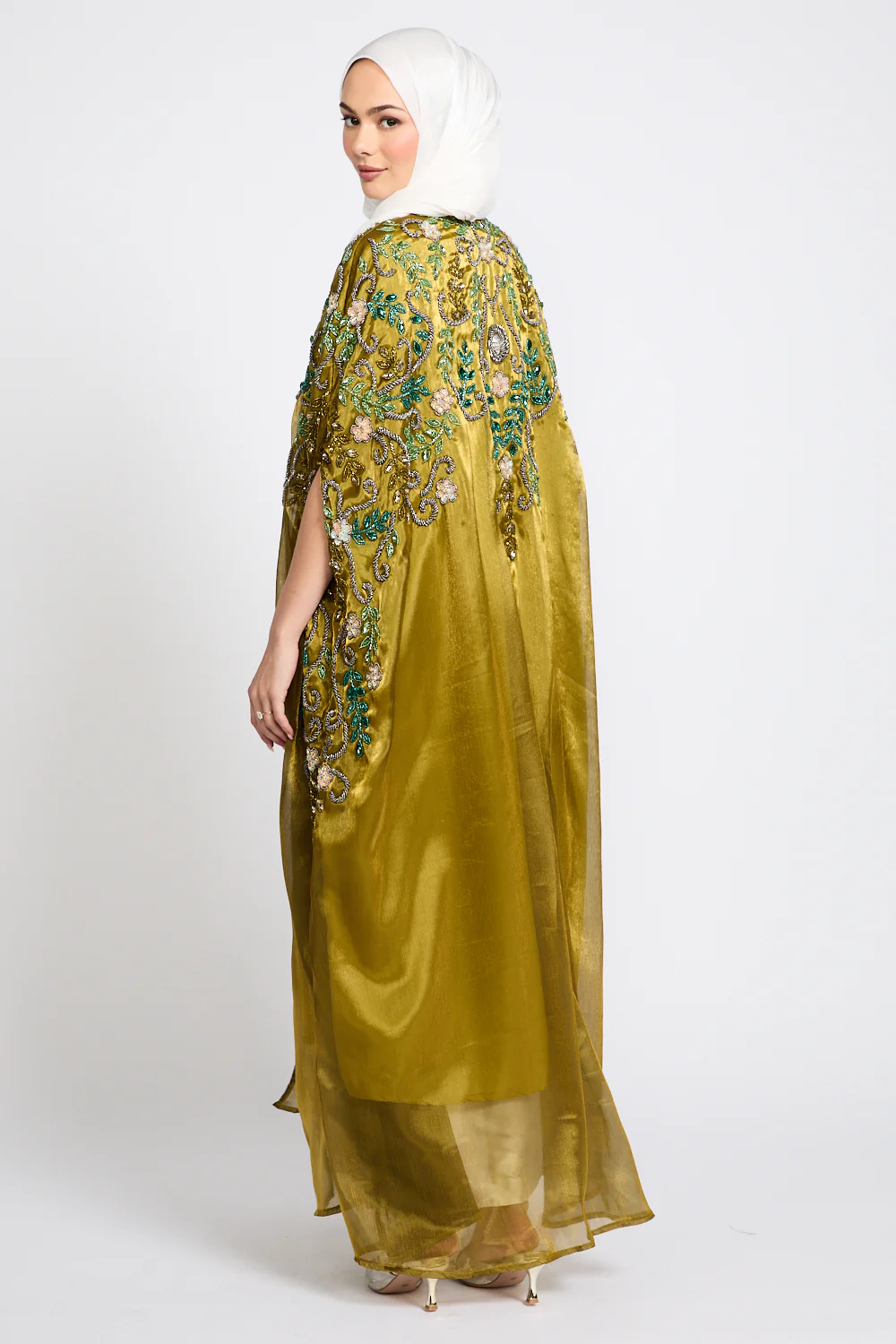 Luxury Bejewelled Cape - Golden Olive - Image 8
