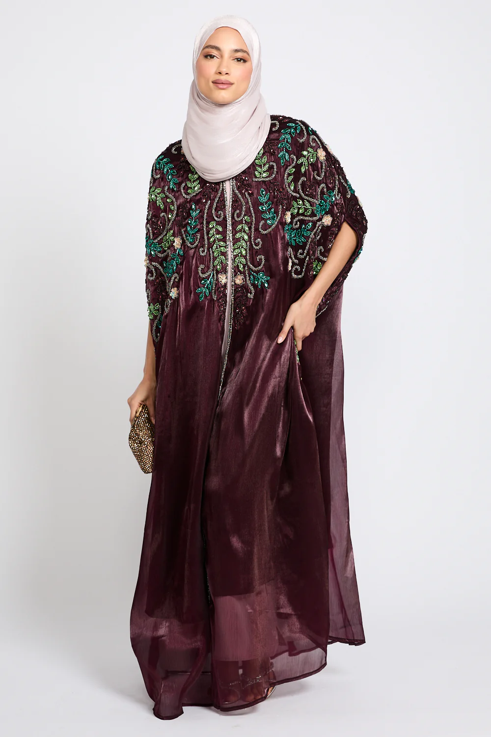 Luxury Bejewelled Cape - Mahogany Plum - Image 3