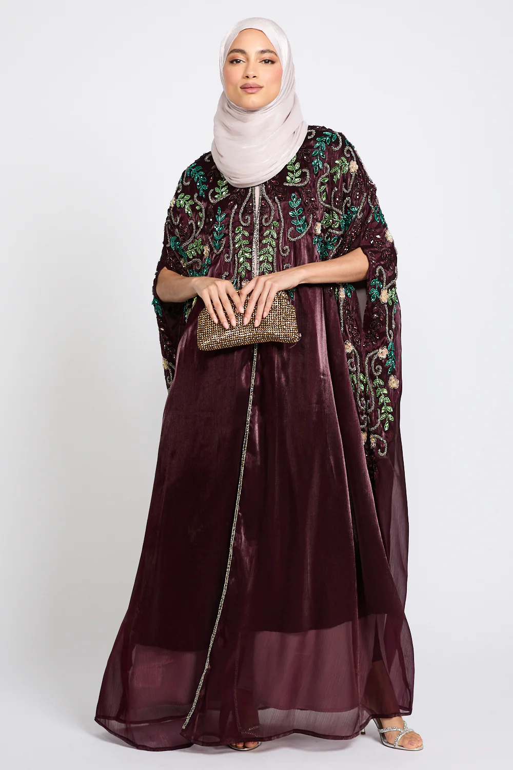 Luxury Bejewelled Cape - Mahogany Plum - Image 4
