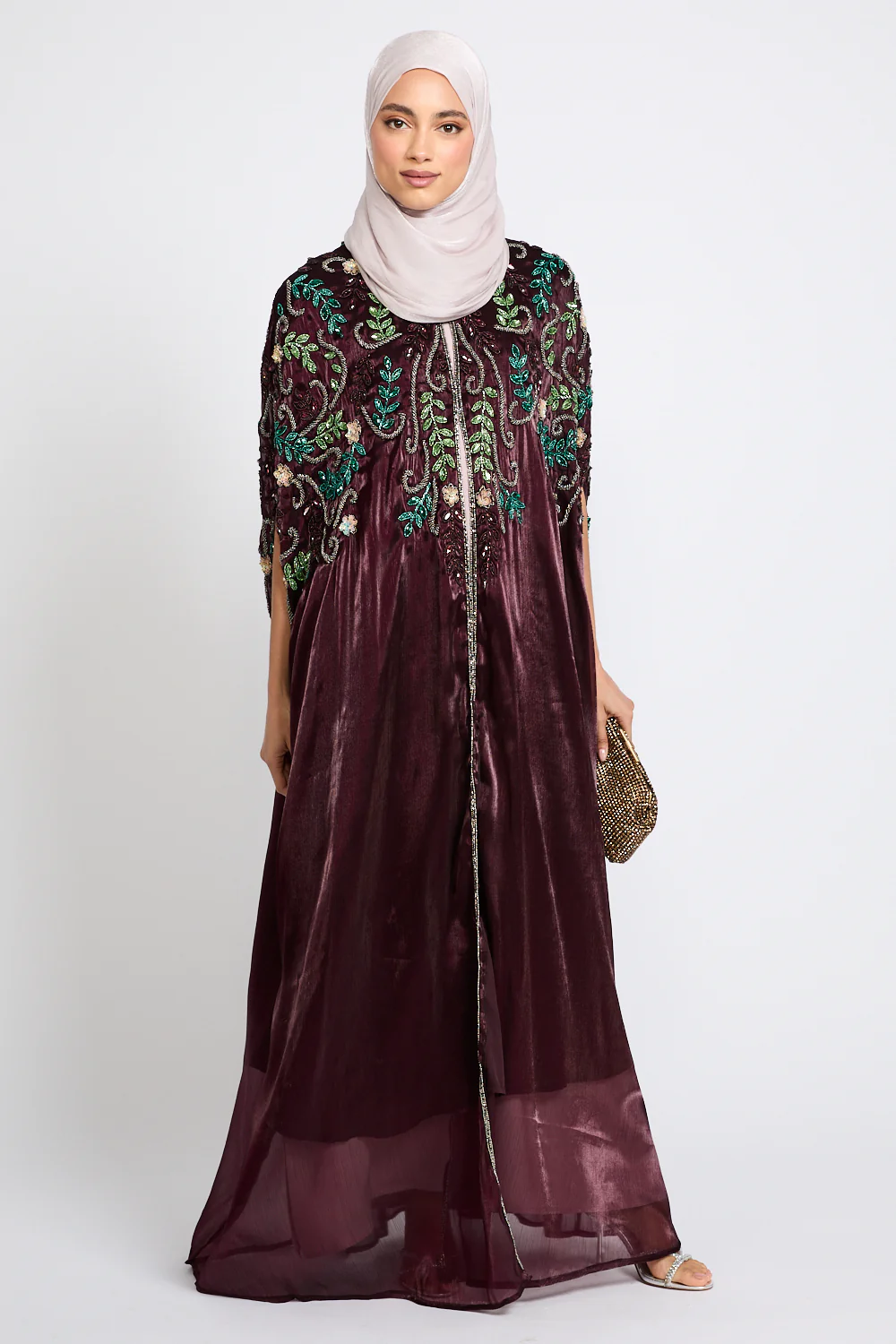 Luxury Bejewelled Cape - Mahogany Plum - Image 5