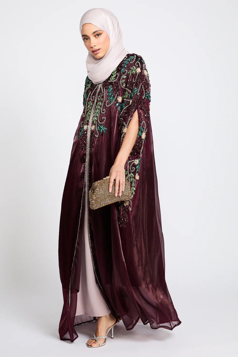 Luxury Bejewelled Cape - Mahogany Plum - Image 6