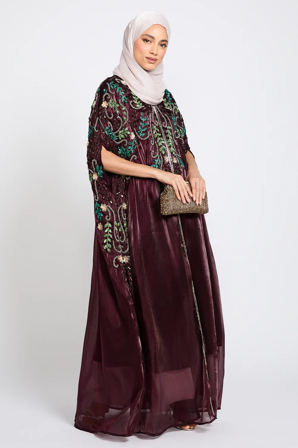 Luxury Bejewelled Cape - Mahogany Plum - Image 7