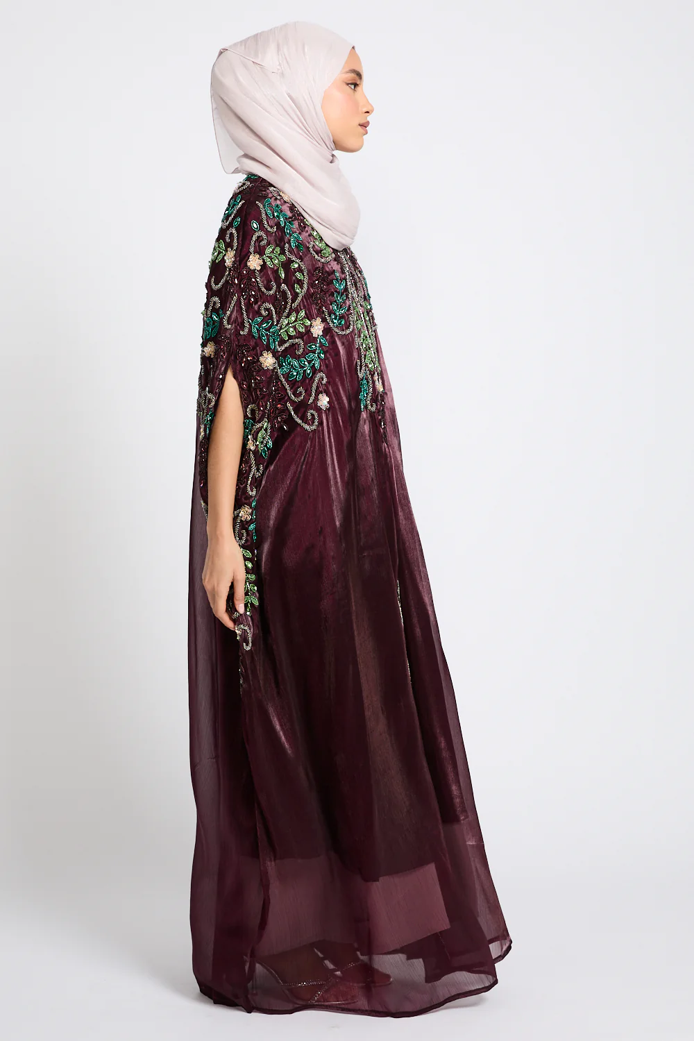 Luxury Bejewelled Cape - Mahogany Plum - Image 8