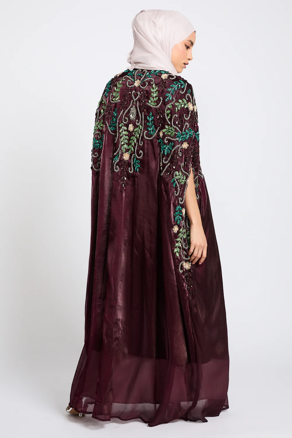 Luxury Bejewelled Cape - Mahogany Plum - Image 9