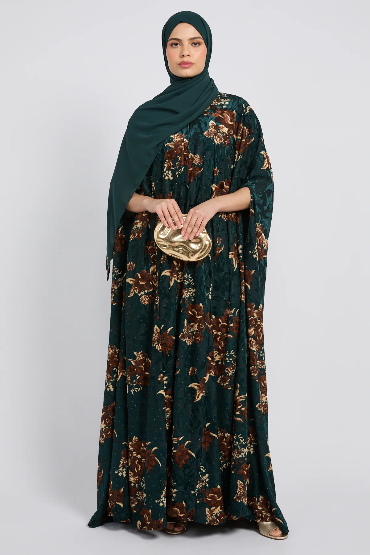 Luxury Bloom Royale Cape Abaya - Emerald