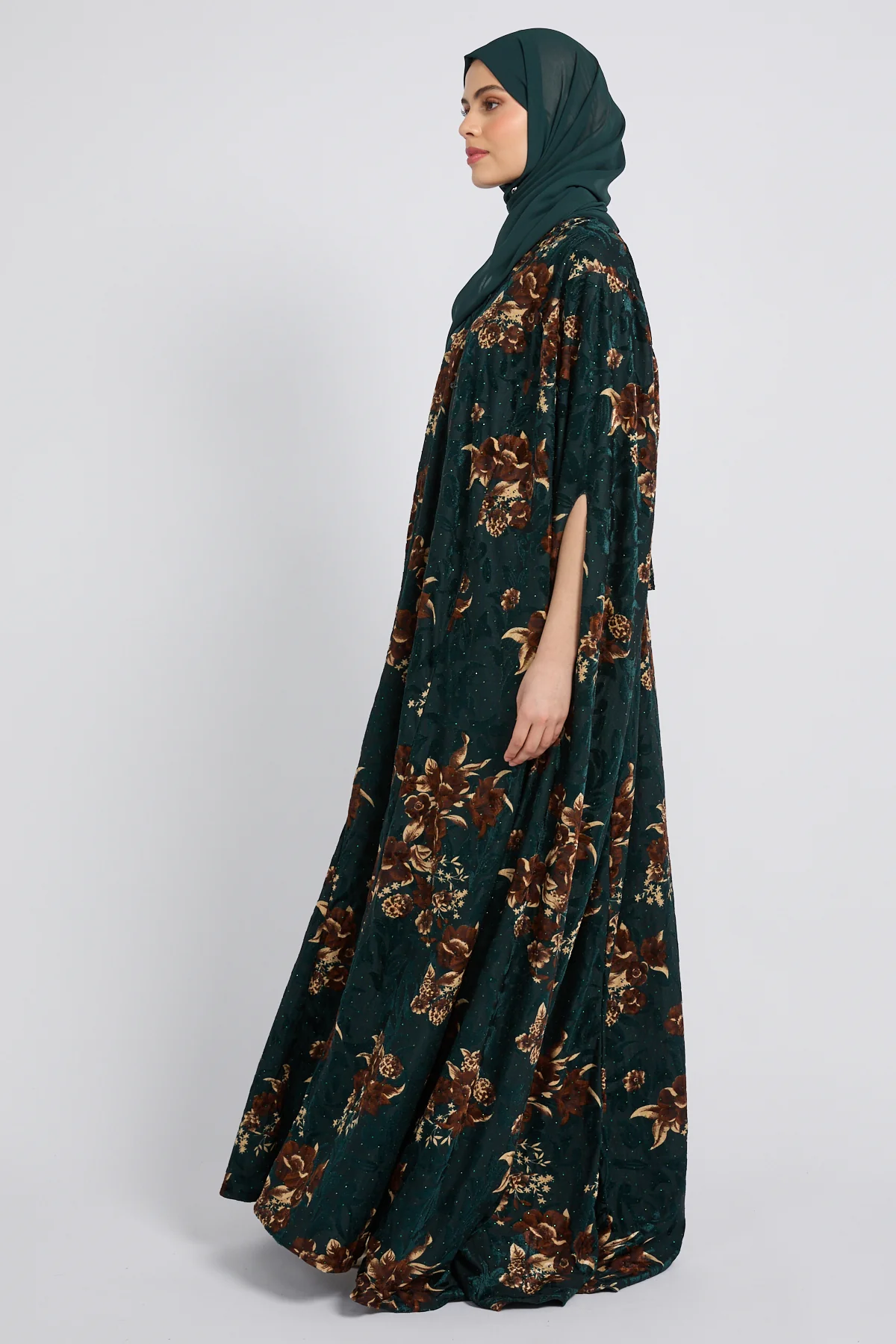 Luxury Bloom Royale Cape Abaya - Emerald - Image 4