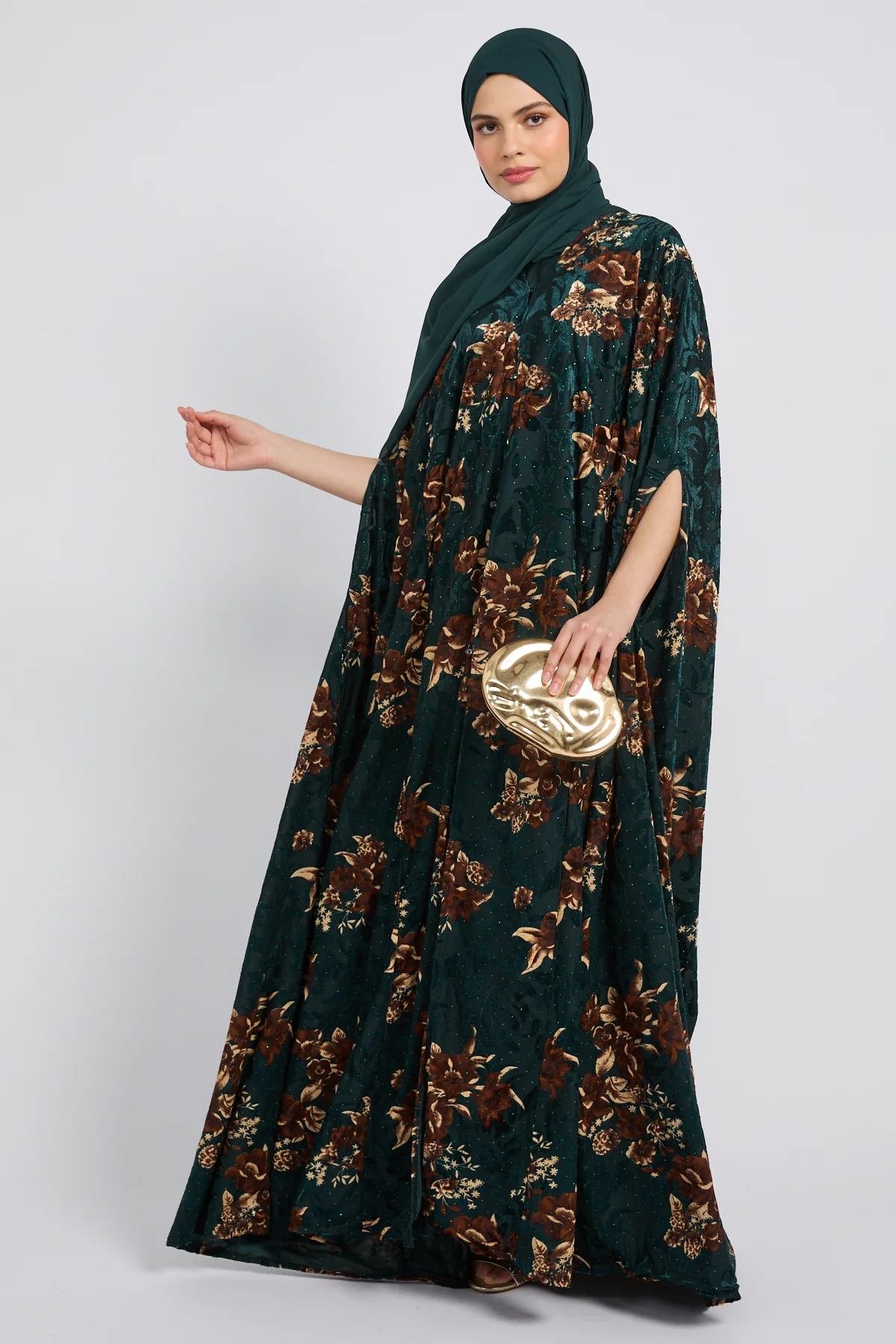 Luxury Bloom Royale Cape Abaya - Emerald - Image 6