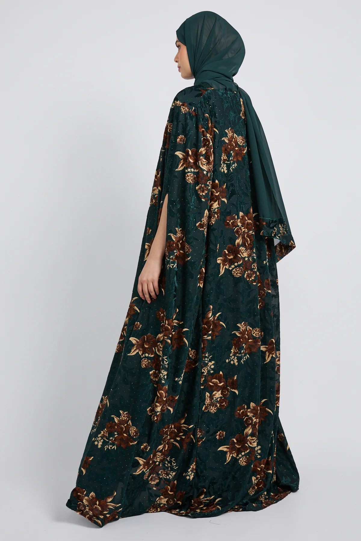 Luxury Bloom Royale Cape Abaya - Emerald - Image 7