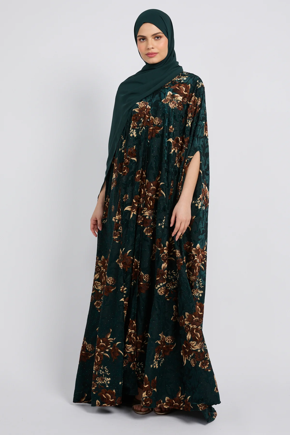 Luxury Bloom Royale Cape Abaya - Emerald - Image 8