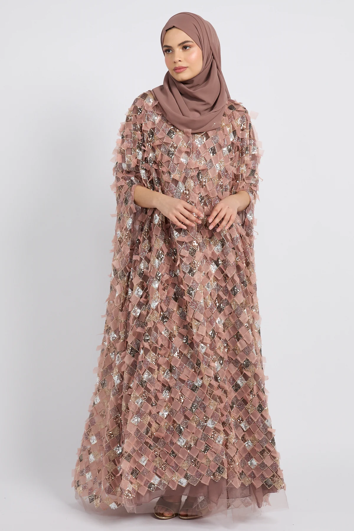 Luxury Blush Bronze Mosaic Couture Cape - Limited Edition - Image 6