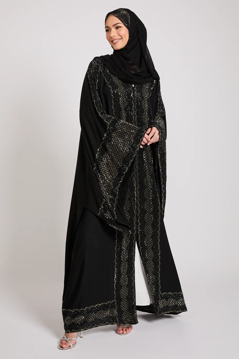 Luxury Celestial Noir Embellished Open Farasha