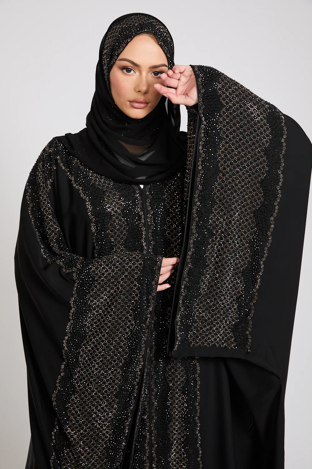 Luxury Celestial Noir Embellished Open Farasha - Image 2