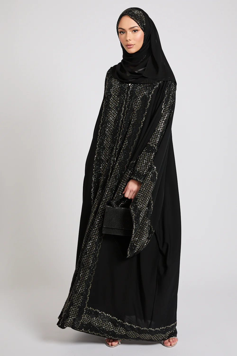 Luxury Celestial Noir Embellished Open Farasha - Image 3