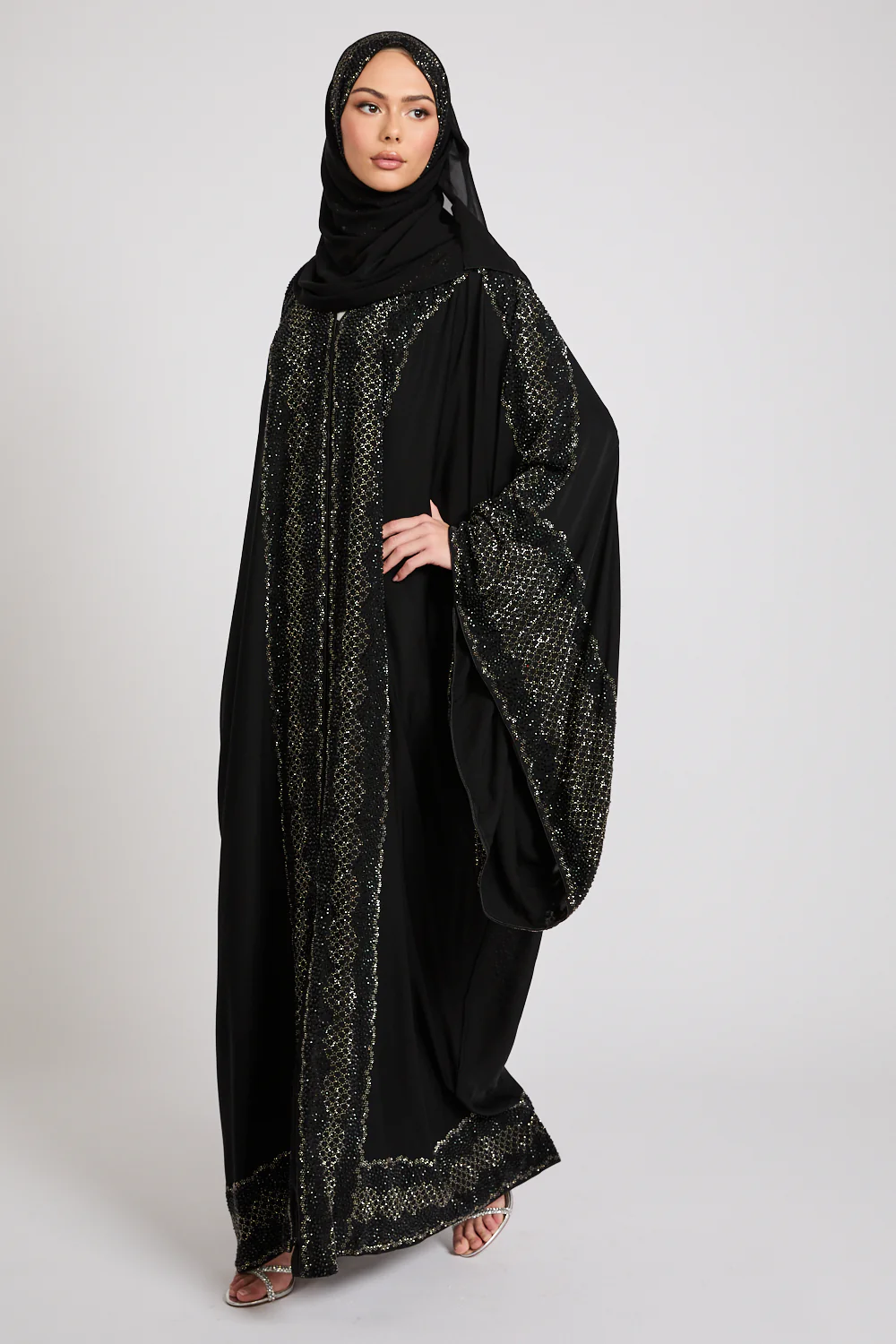 Luxury Celestial Noir Embellished Open Farasha - Image 4