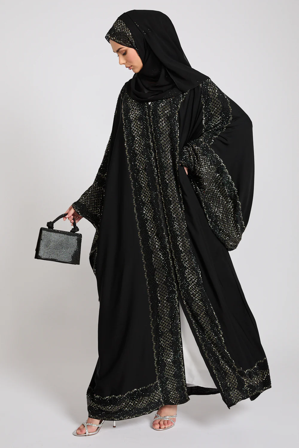 Luxury Celestial Noir Embellished Open Farasha - Image 5