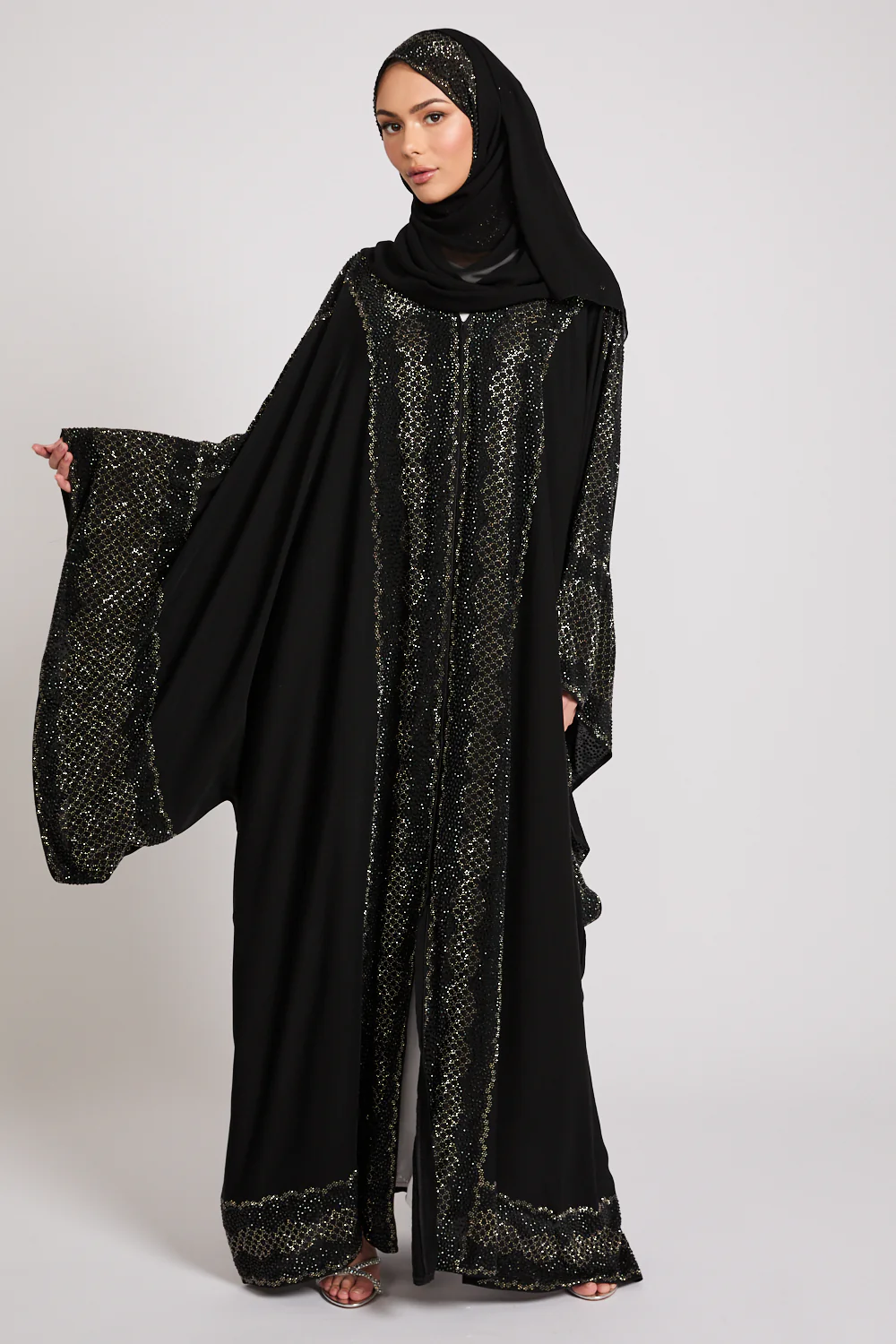 Luxury Celestial Noir Embellished Open Farasha - Image 6