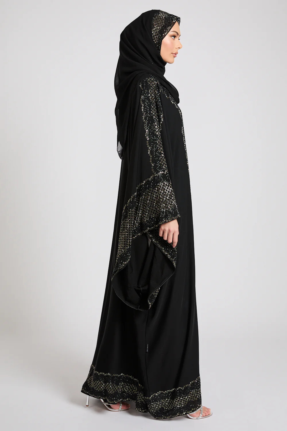 Luxury Celestial Noir Embellished Open Farasha - Image 7