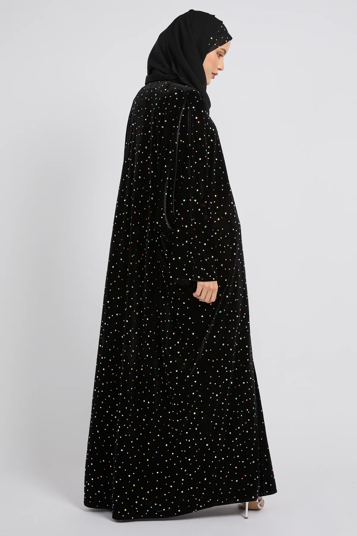 Luxury Celestial Velvet Open Abaya – Black - Image 5