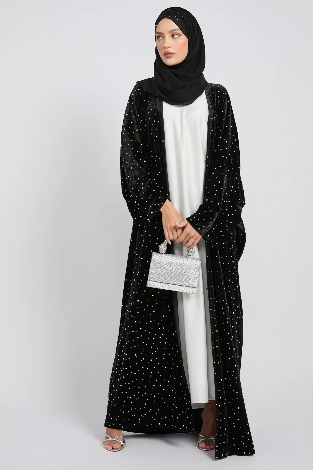 Luxury Celestial Velvet Open Abaya – Black - Image 6