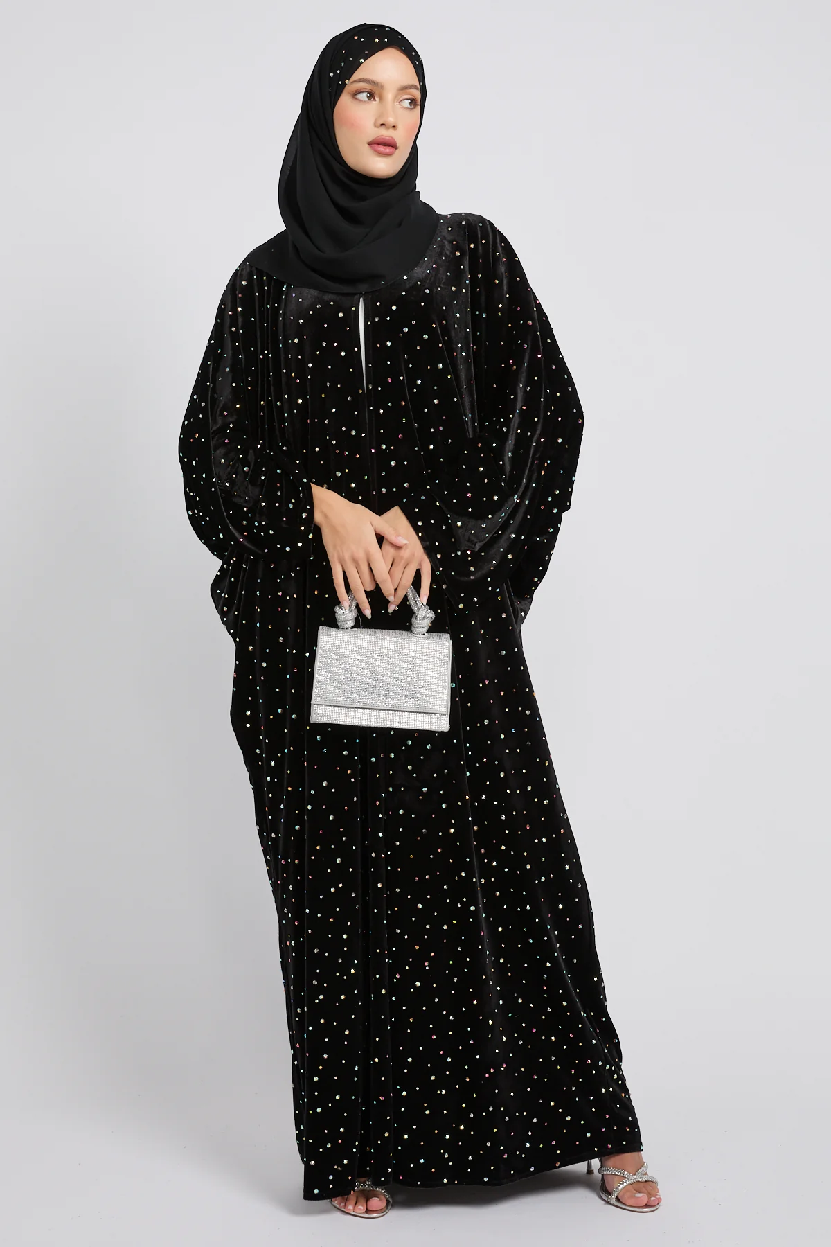 Luxury Celestial Velvet Open Abaya – Black - Image 7