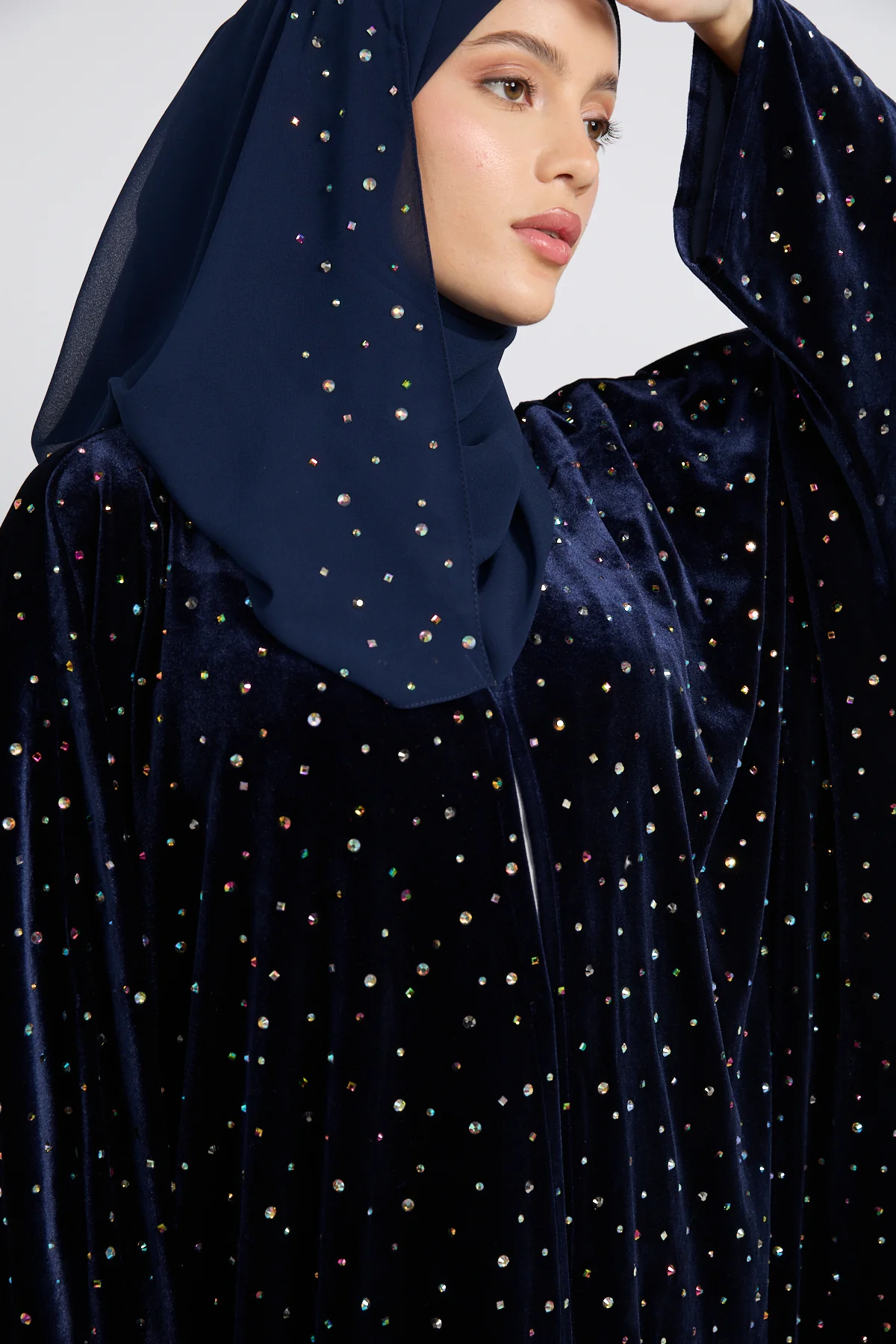 Luxury Celestial Velvet Open Abaya – Midnight Navy - Image 2