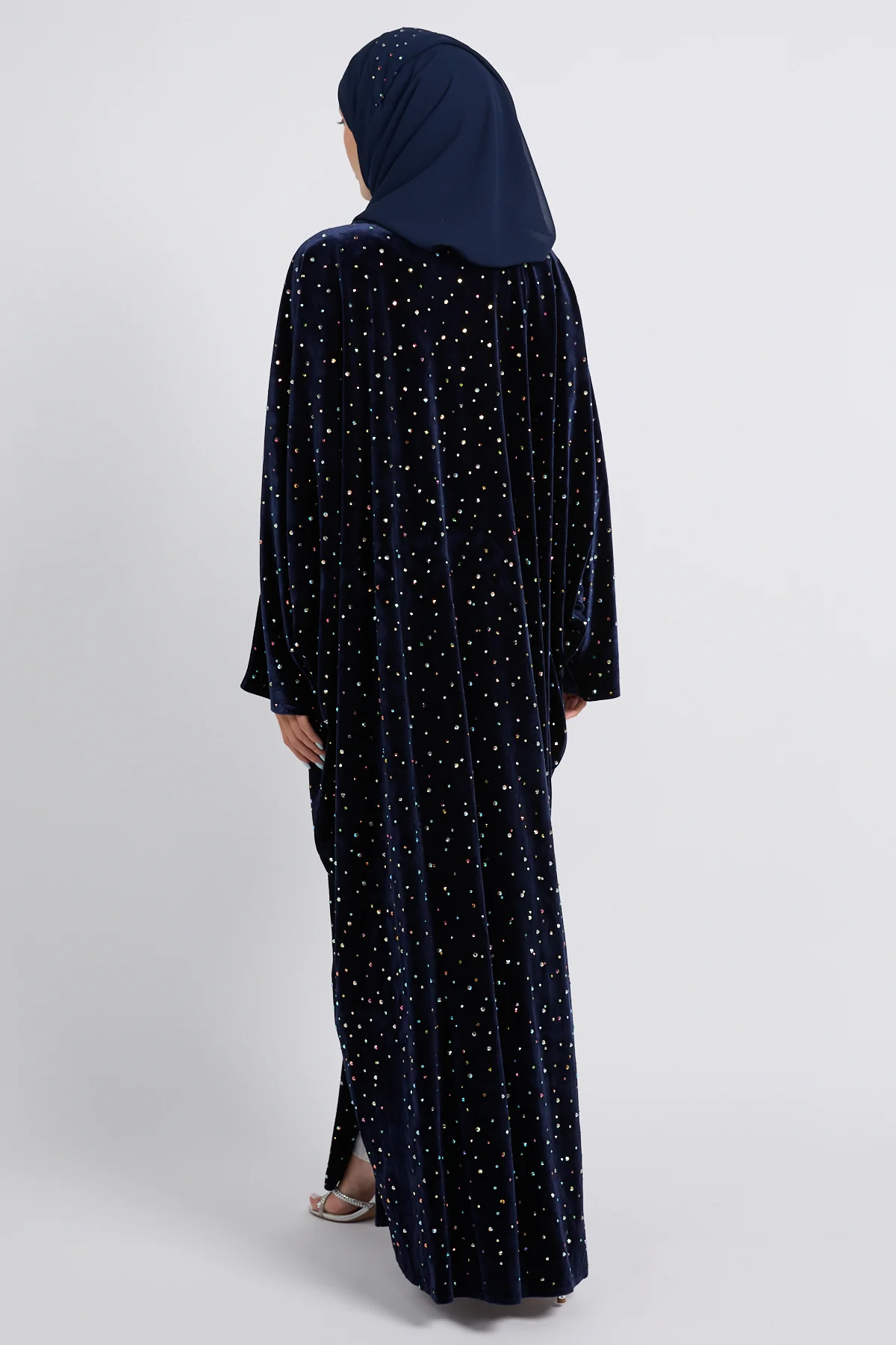 Luxury Celestial Velvet Open Abaya – Midnight Navy - Image 6