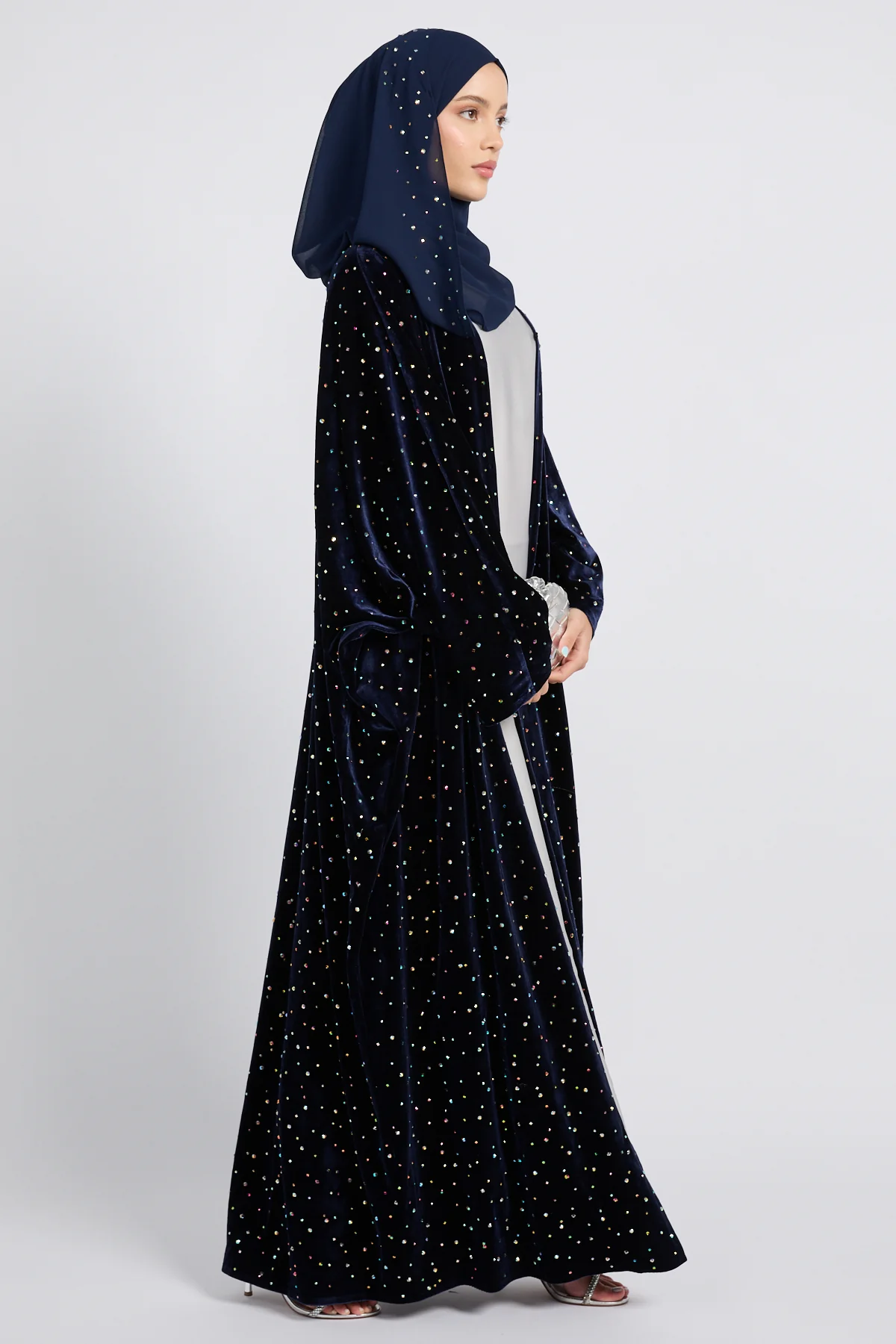Luxury Celestial Velvet Open Abaya – Midnight Navy - Image 7