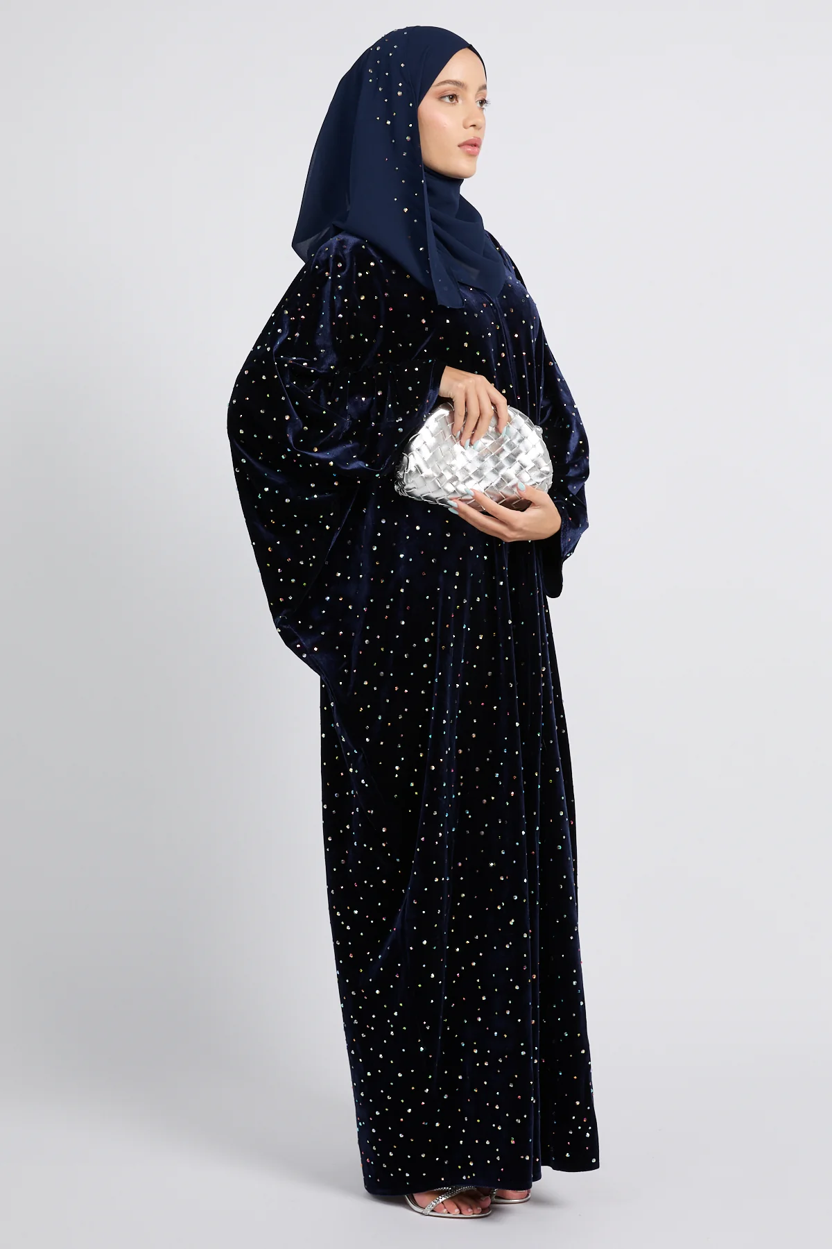 Luxury Celestial Velvet Open Abaya – Midnight Navy - Image 8