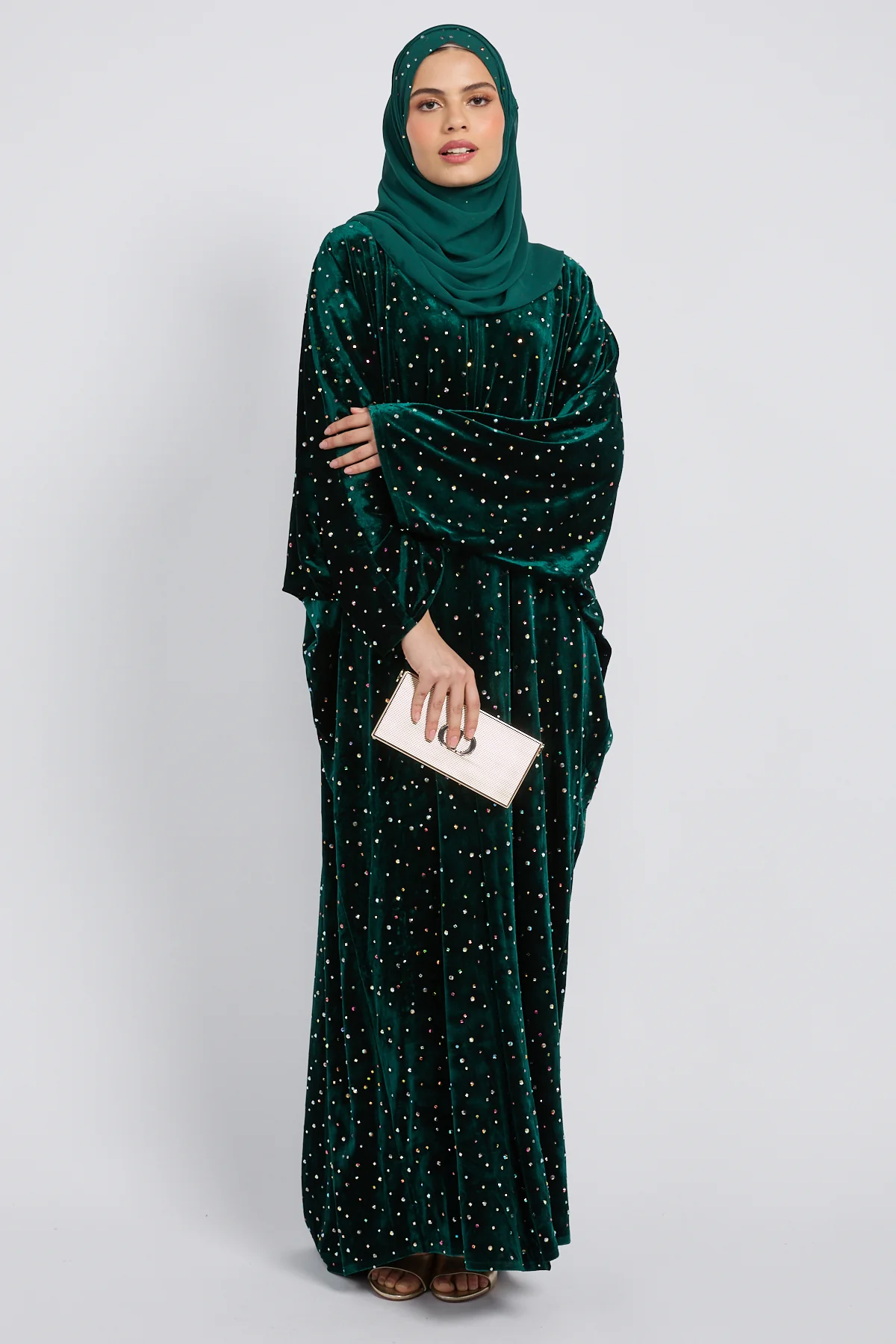 Luxury Celestial Velvet Open Abaya – Royal Emerald - Image 8