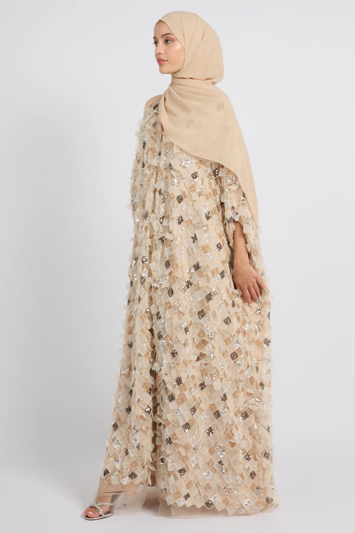 Luxury Champagne Mosaic Couture Cape - Limited Edition - Image 3