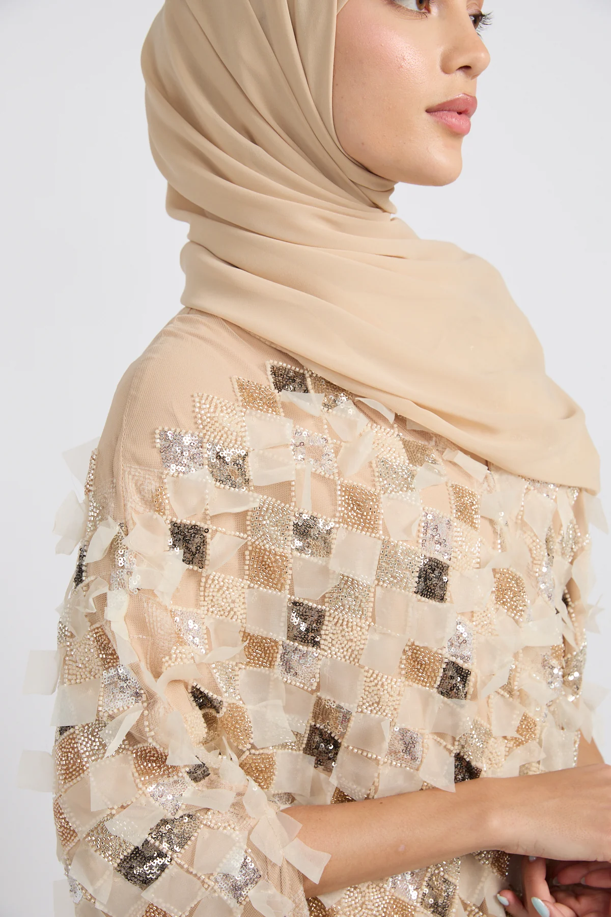 Luxury Champagne Mosaic Couture Cape - Limited Edition - Image 4