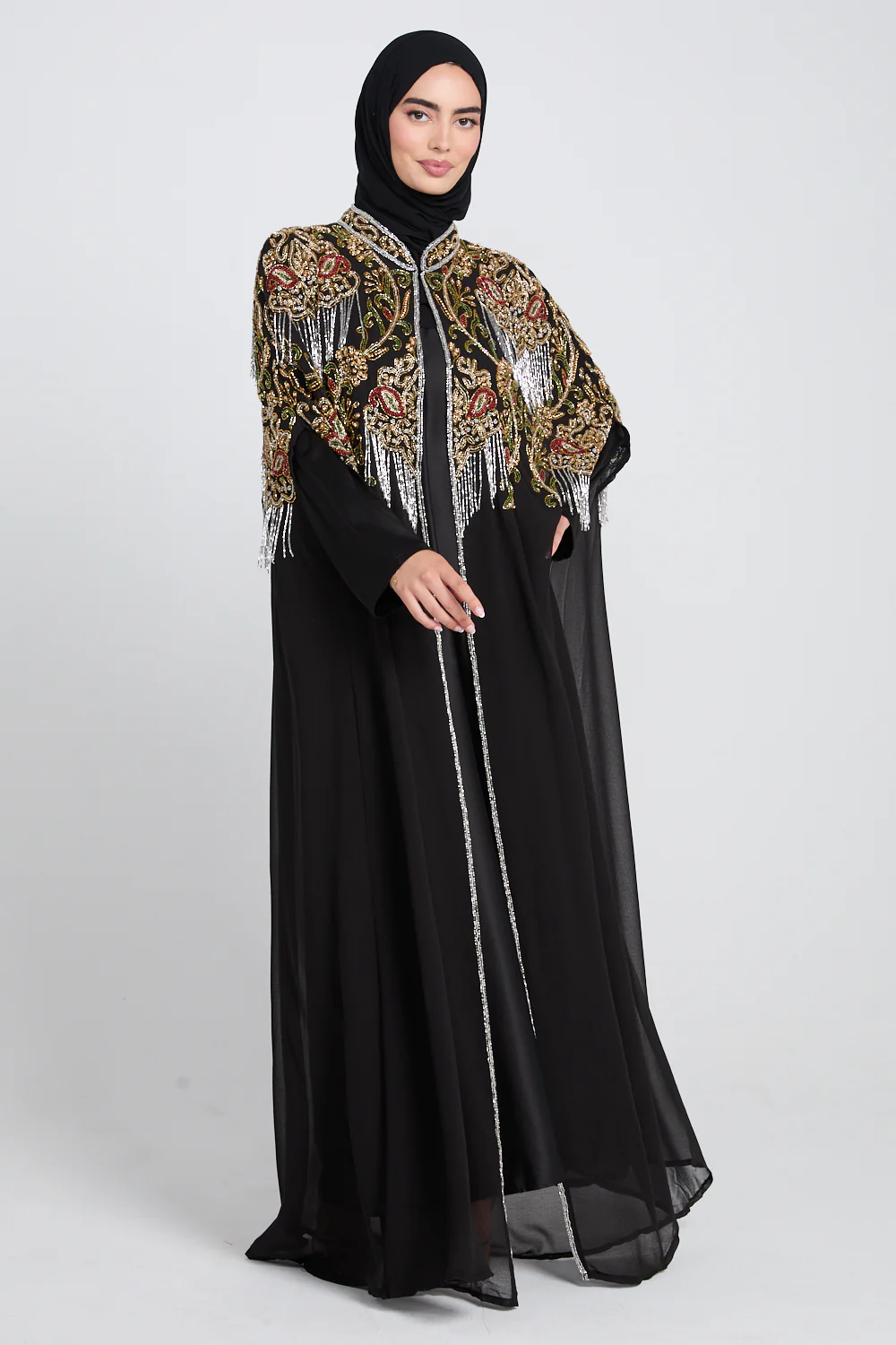 Luxury Crown Jewel Embellished Cape - Black - Image 4