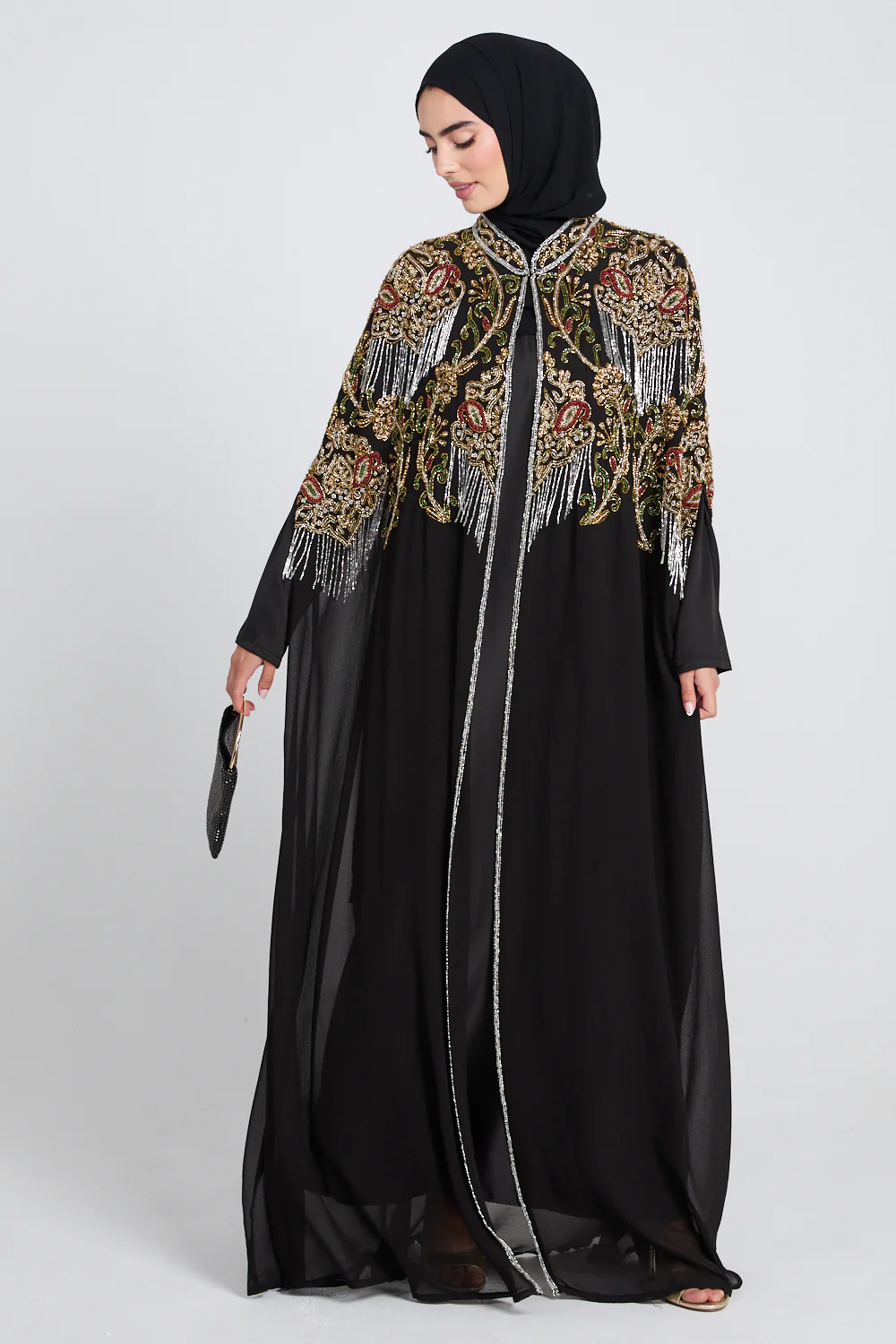 Luxury Crown Jewel Embellished Cape - Black - Image 6