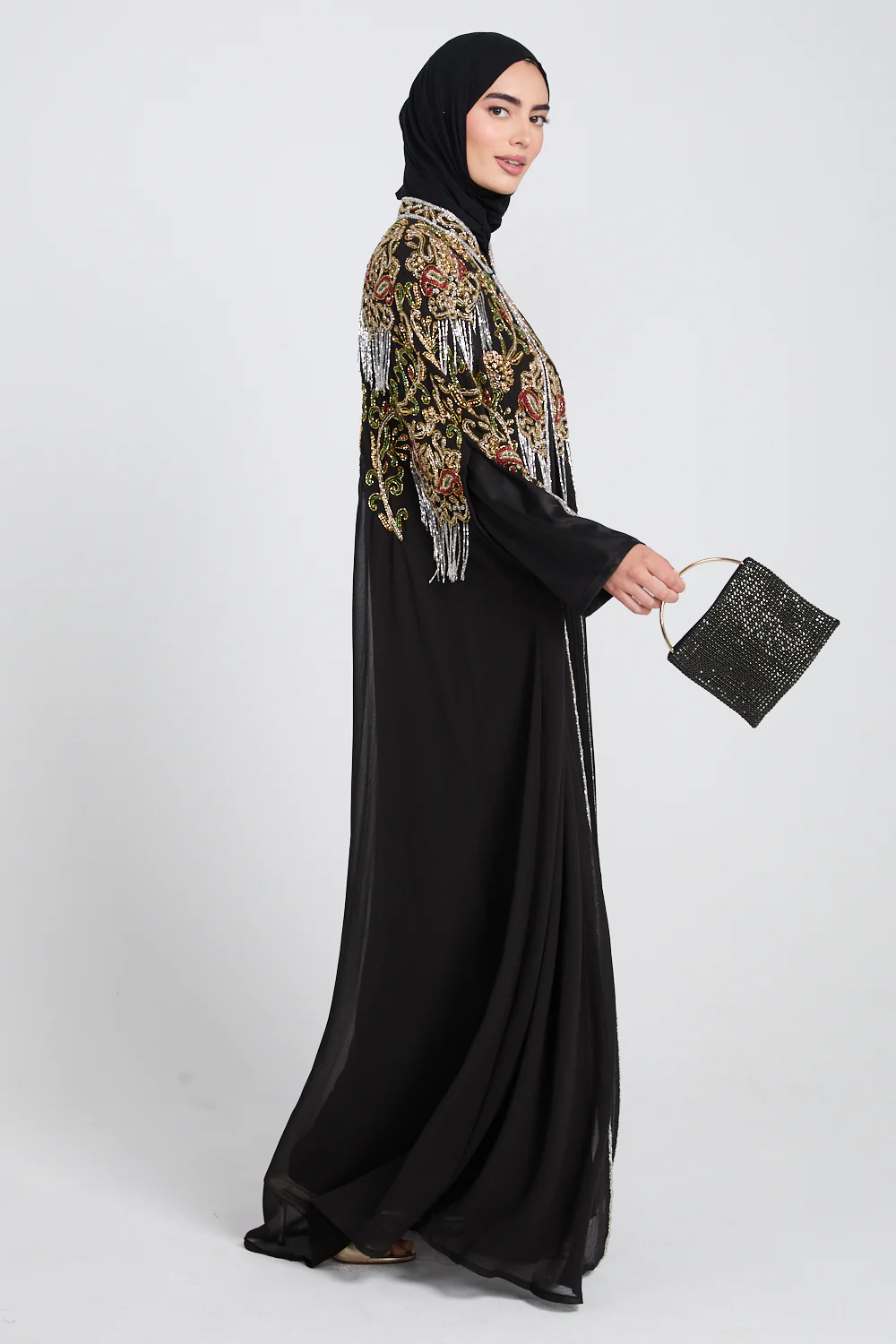 Luxury Crown Jewel Embellished Cape - Black - Image 8