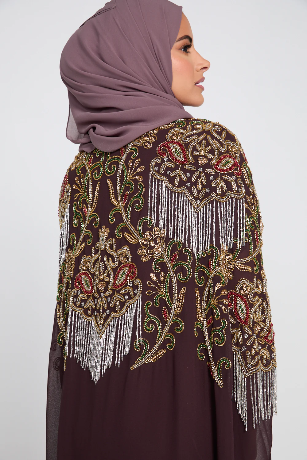 Luxury Crown Jewel Embellished Cape - Rich Mahogany - Image 4