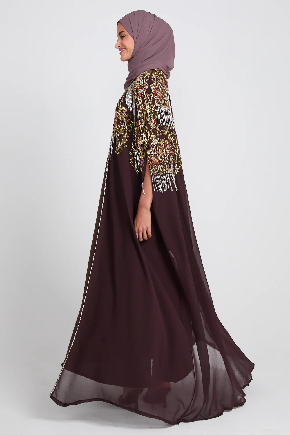 Luxury Crown Jewel Embellished Cape - Rich Mahogany - Image 5
