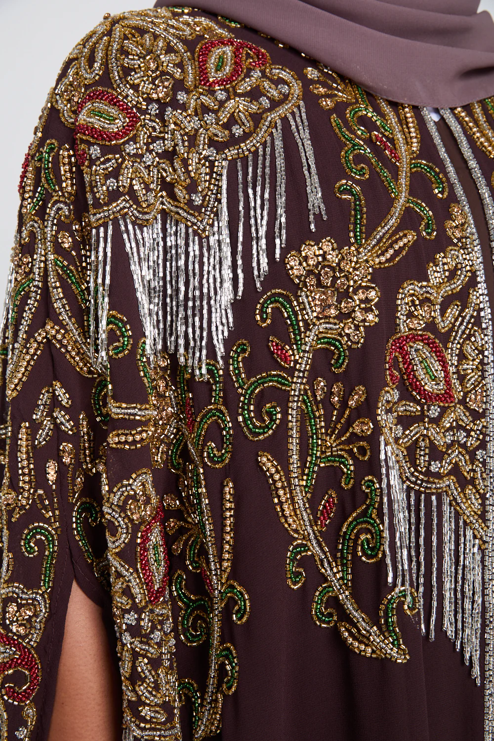 Luxury Crown Jewel Embellished Cape - Rich Mahogany - Image 7
