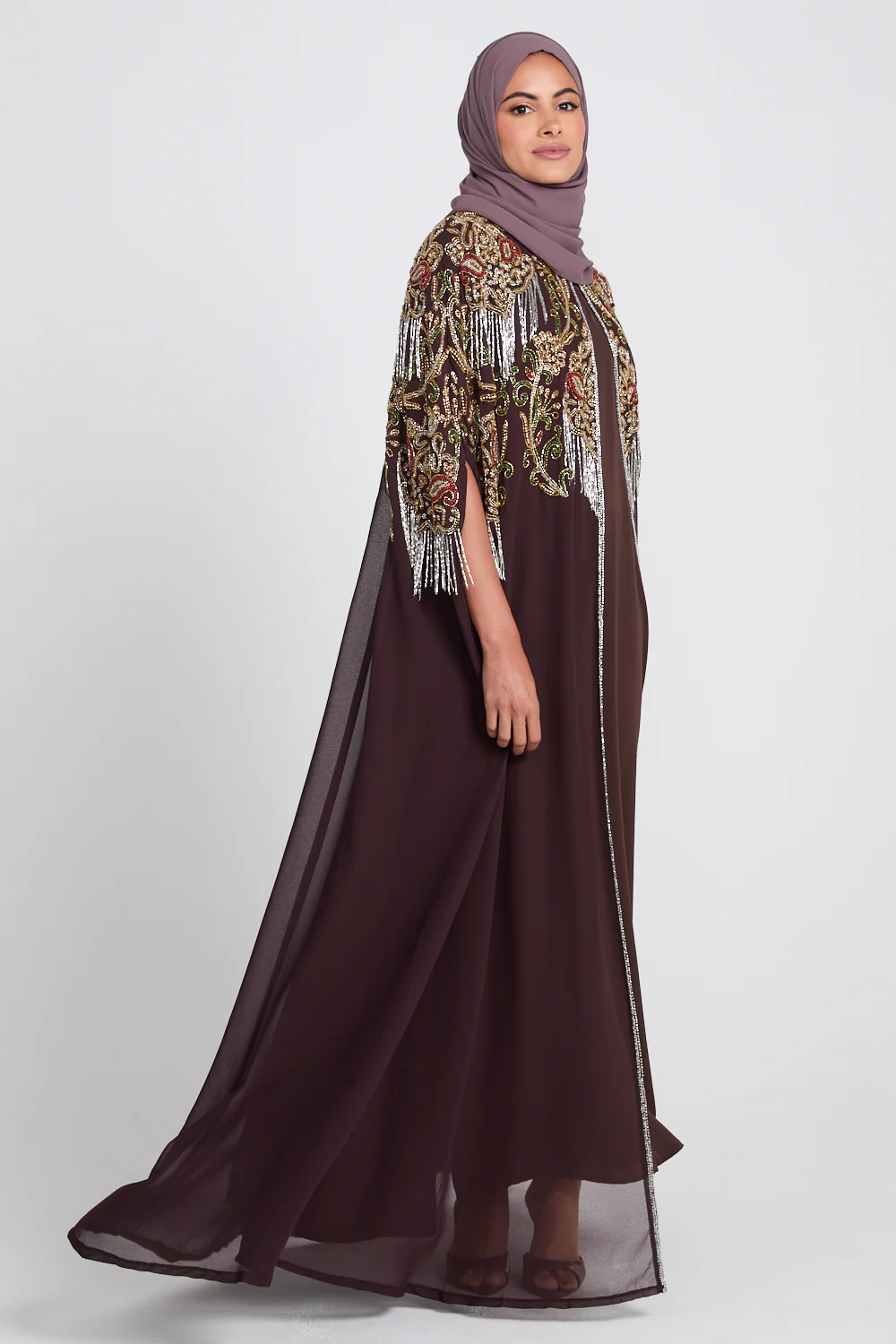 Luxury Crown Jewel Embellished Cape - Rich Mahogany - Image 8
