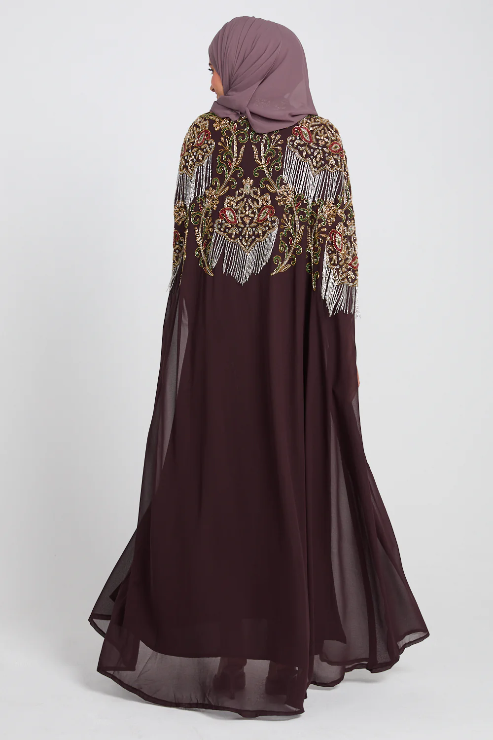 Luxury Crown Jewel Embellished Cape - Rich Mahogany - Image 9