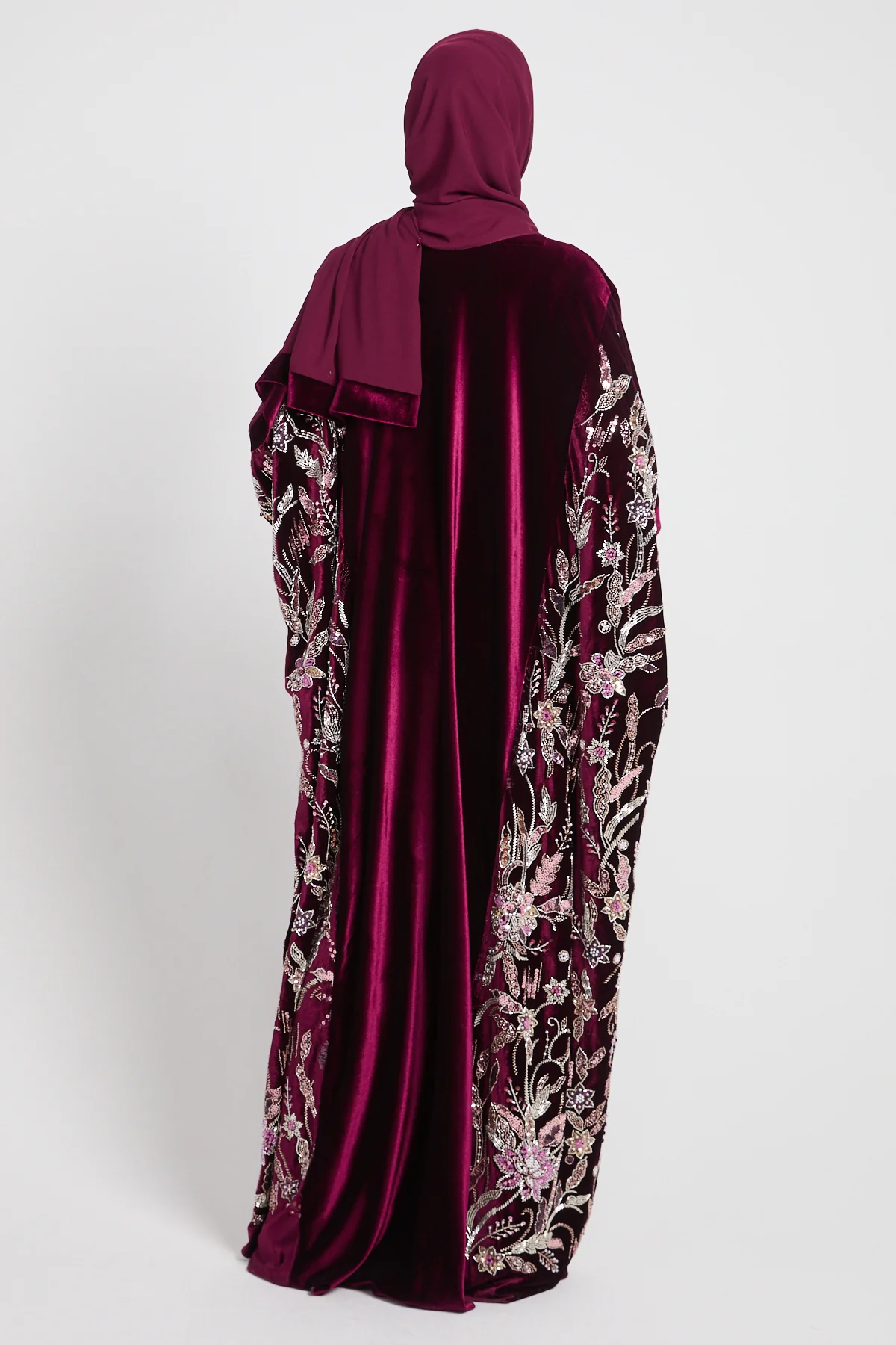 Luxury Deep Burgundy Velvet Embellished Open Abaya - LIMITED EDITION - Image 5