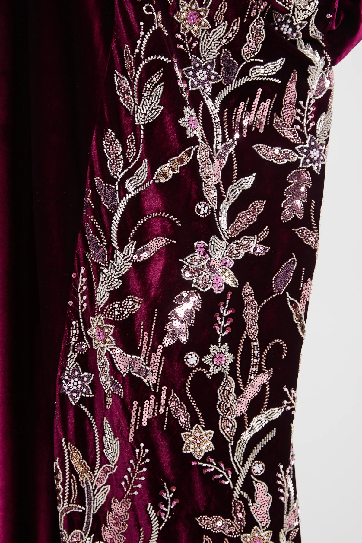 Luxury Deep Burgundy Velvet Embellished Open Abaya - LIMITED EDITION - Image 7