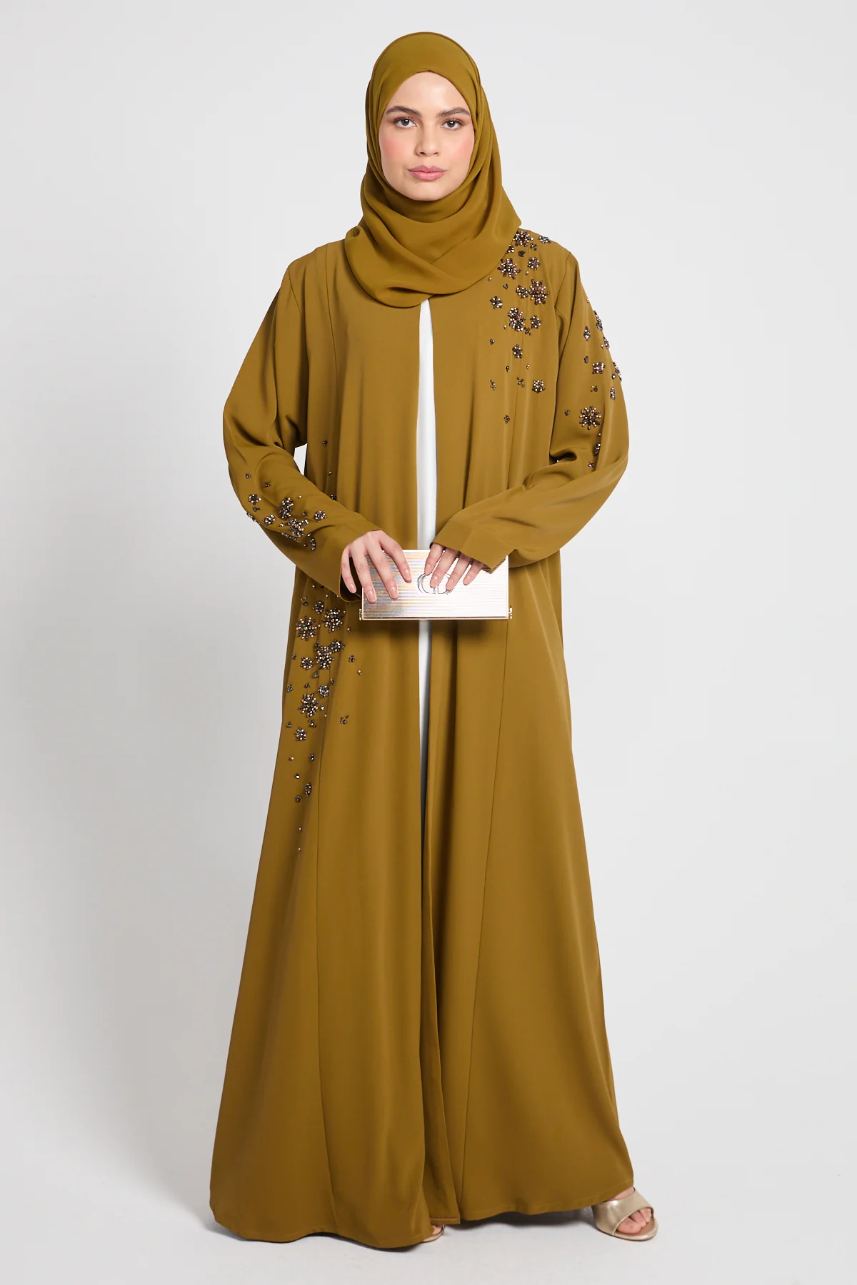 Luxury Desert Amber Embellished Open Abaya