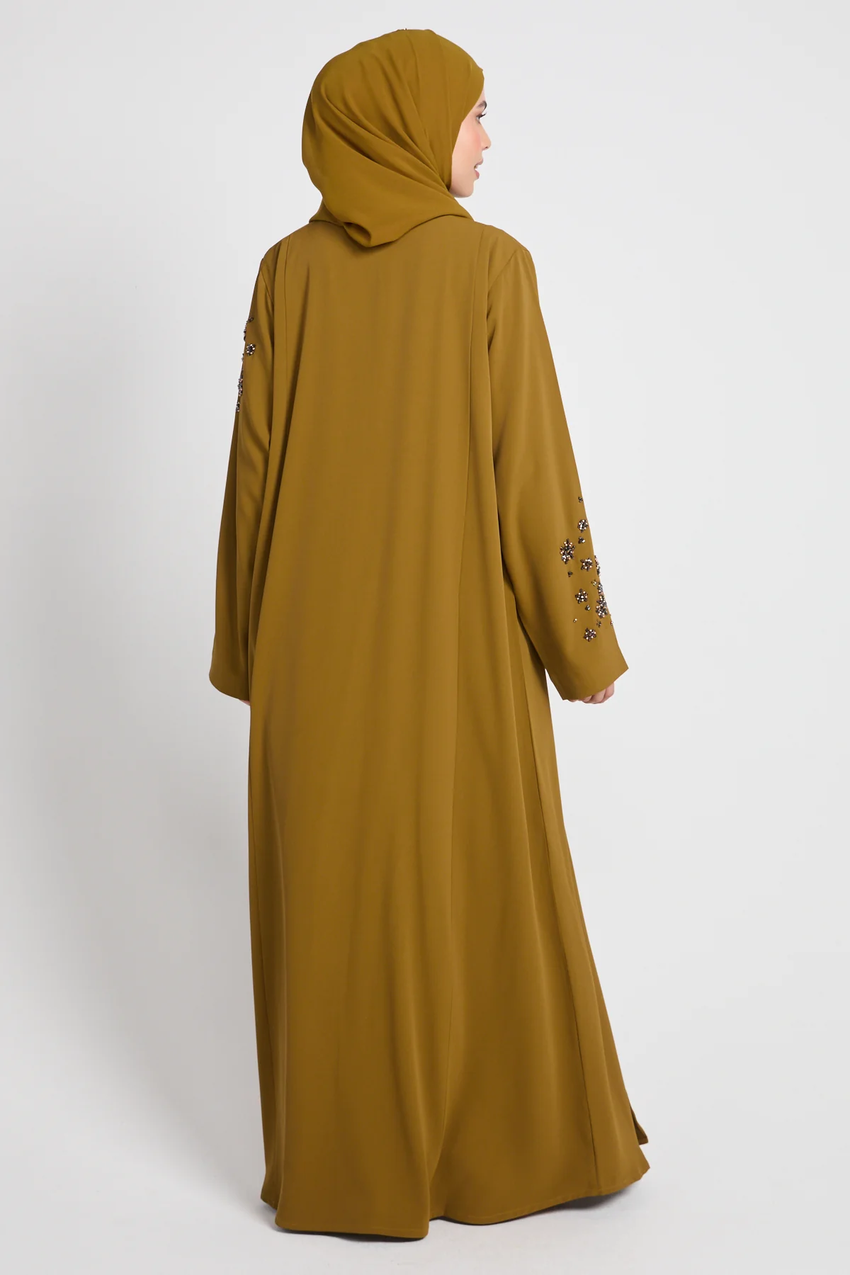 Luxury Desert Amber Embellished Open Abaya - Image 7