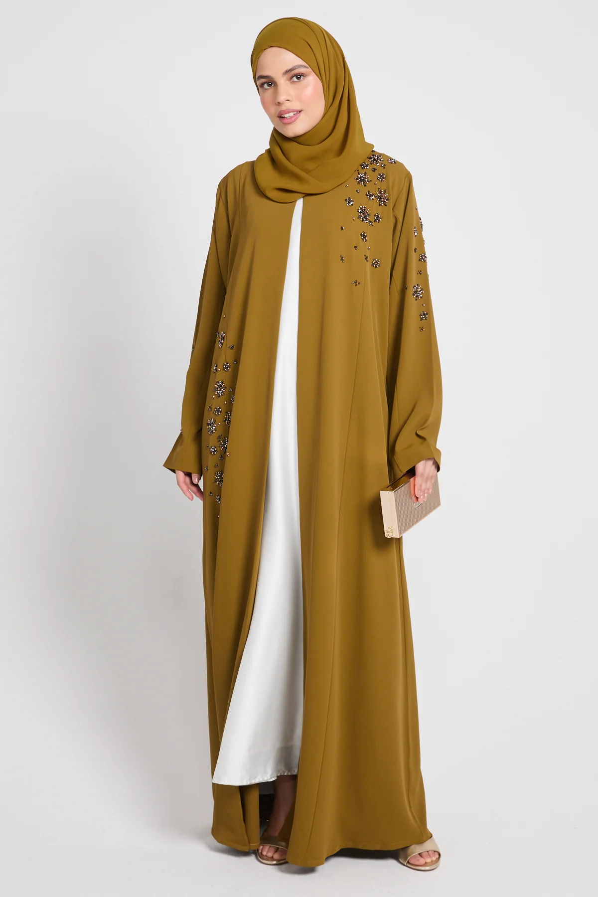 Luxury Desert Amber Embellished Open Abaya - Image 8