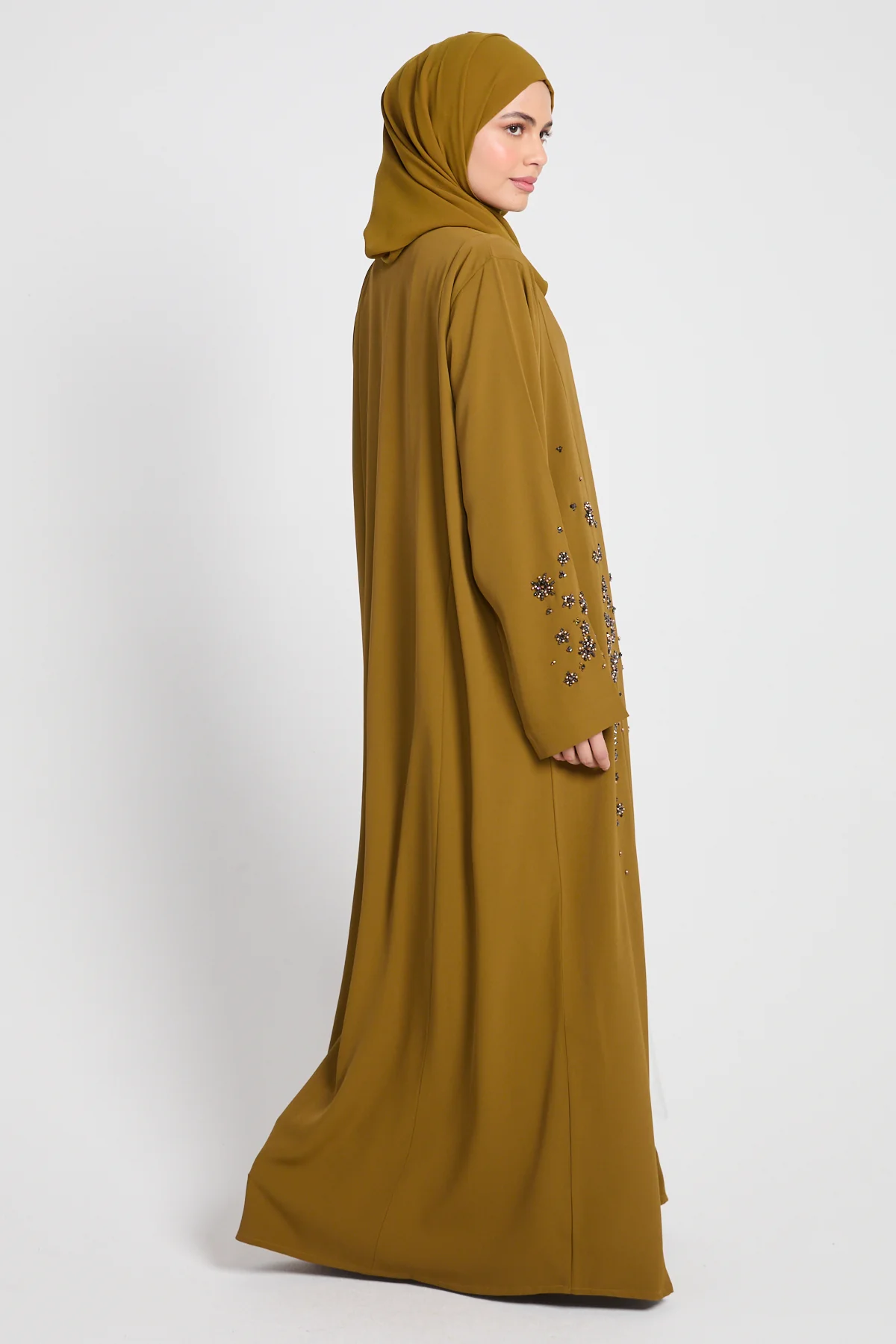Luxury Desert Amber Embellished Open Abaya - Image 9
