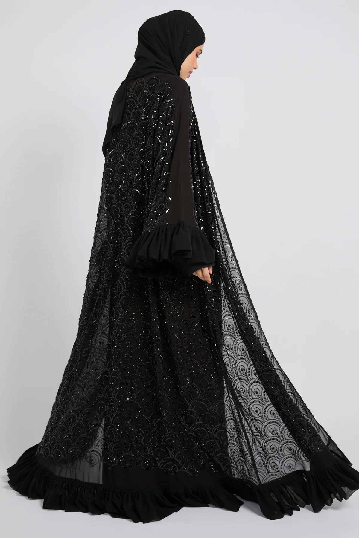 Luxury Eclipse Embellished Lace Four Piece Abaya Set - Image 3