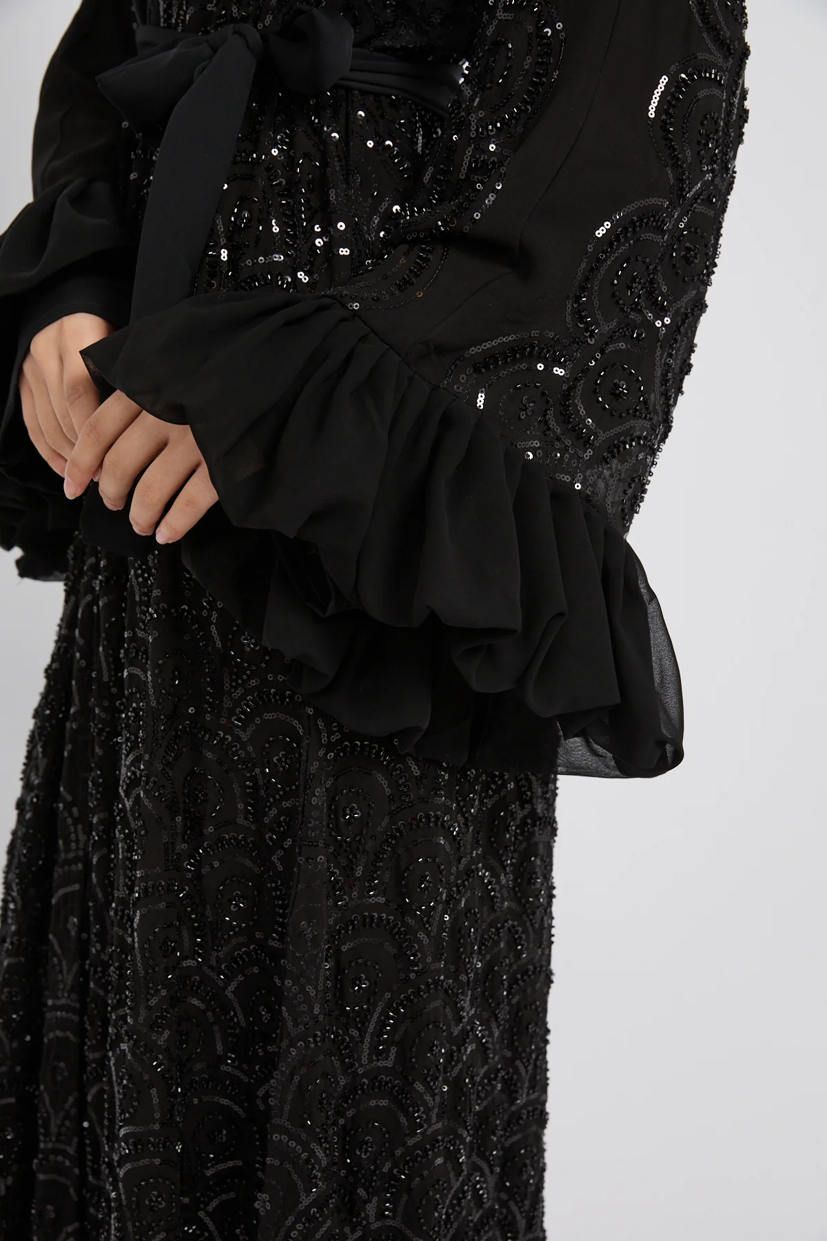 Luxury Eclipse Embellished Lace Four Piece Abaya Set - Image 5